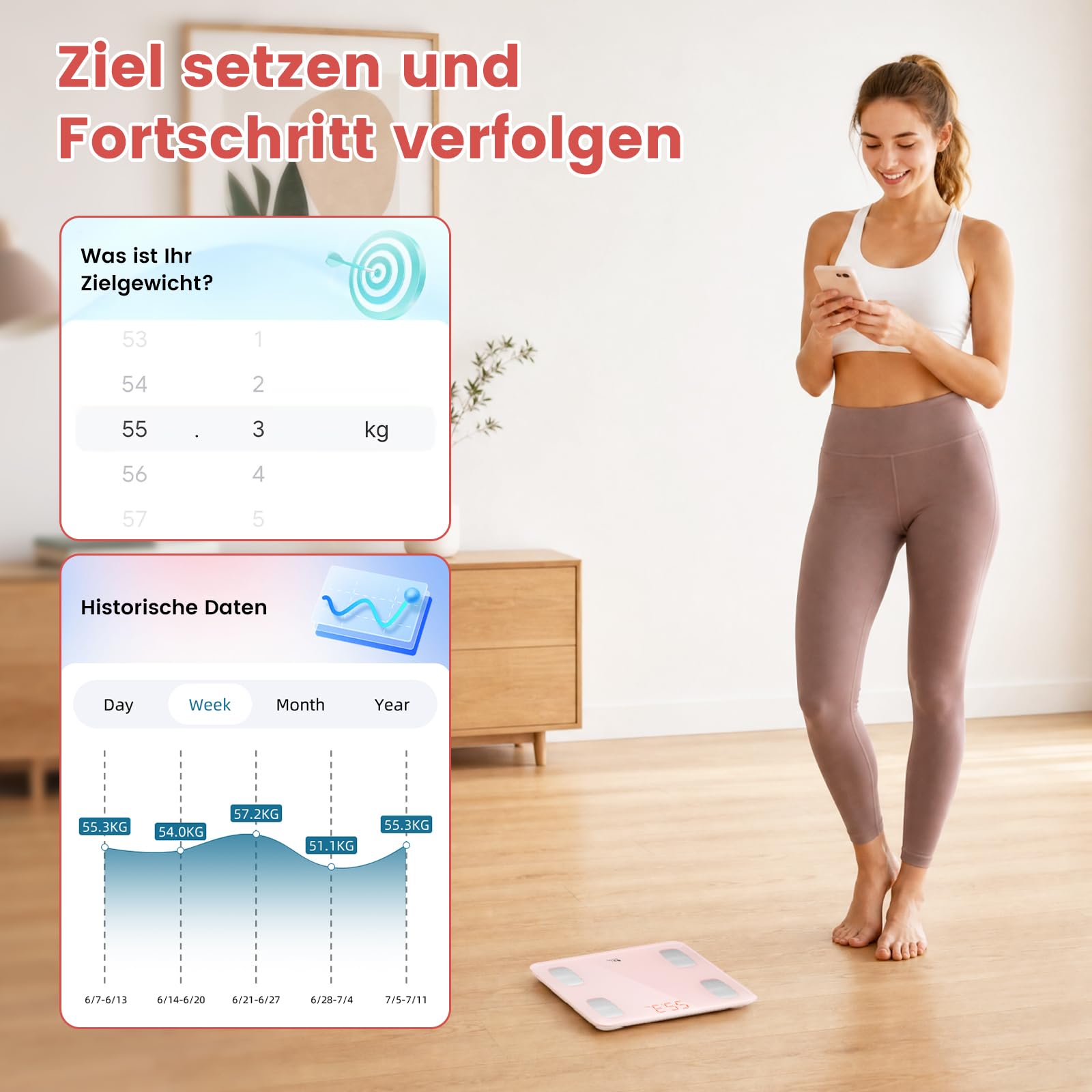 Himaly Körperfettwaage, kompatibel Personenwaage mit App, Smart Digitale Waage für Körperfett, Knochengewicht, Körpergewicht, Muskelmasse, viszerales Fett, Körperwasser, BMI