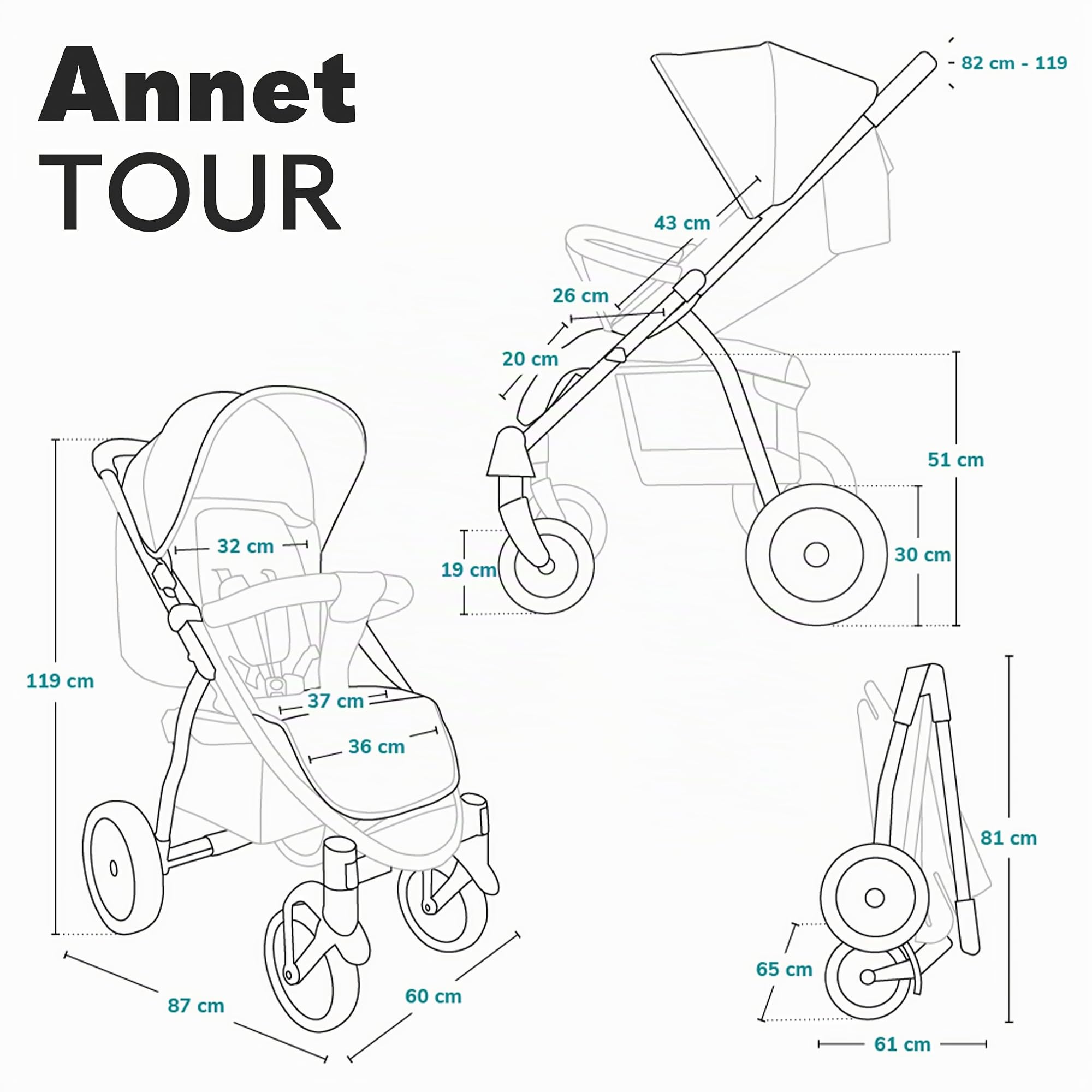 LIONELO Annet Buggy bis 22 kg mit Liegefunktion, Kinderwagen klein zusammenklappbar mit Zubehör, Eva-Schaum-Räder, Moskitonetz, Fußdecke Getränkehalter, Korb (Dreamin, Tour)