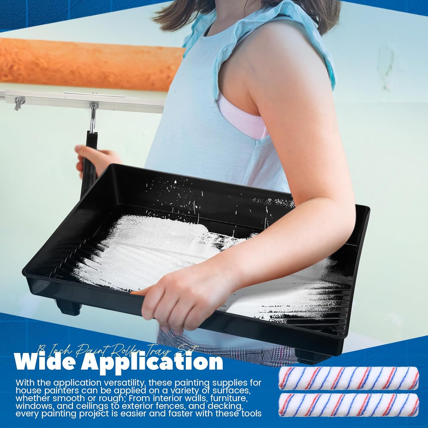 Leumoi 12 Pcs 18 Inch Paint Roller Kit Includes 10 Pcs Microfiber Paint Roller Sleeves and18 Inch Paint Roller Tray 18 Inch Paint Roller Frame for Home House Ceiling Wall Furniture Painting