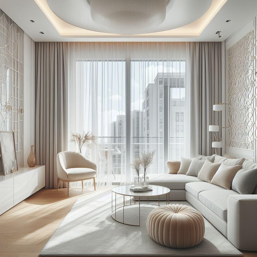 Rideau en voile lisse blanc semi-transparent avec bande plissée et poids au plomb pour une décoration de fenêtre élégante et fonctionnelle, rideaux avec galon fronceur, ruban de plomb, transparent