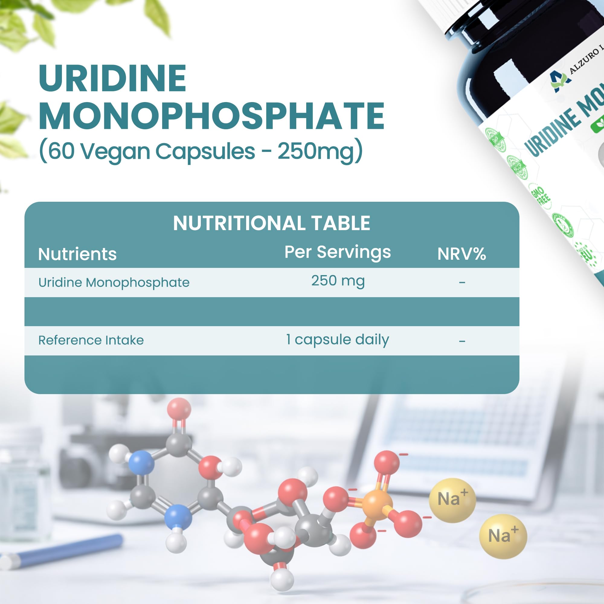Uridine monophosphate | 250 mg | 60 gélules végétales | cure de 2 mois | GMP & Testé en Laboratoire Indépendant