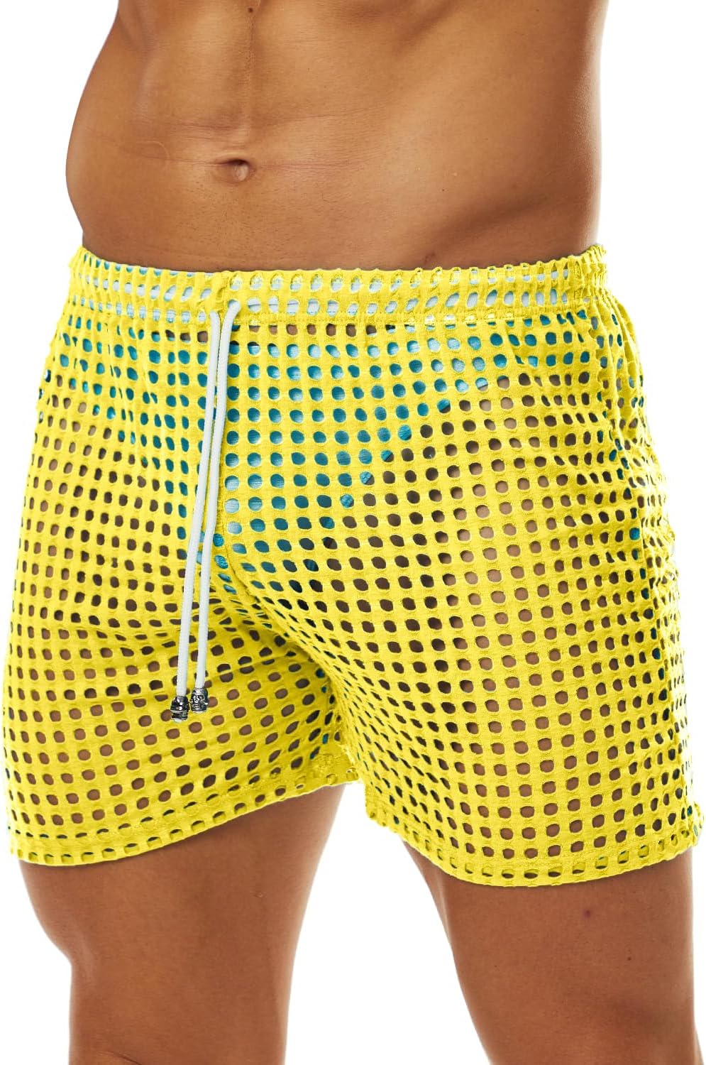 MIZOK Men's Hollow Openwork Short Sexy Fishnet See Through Boxer Shorts Lounge Swim Cover - Image 3