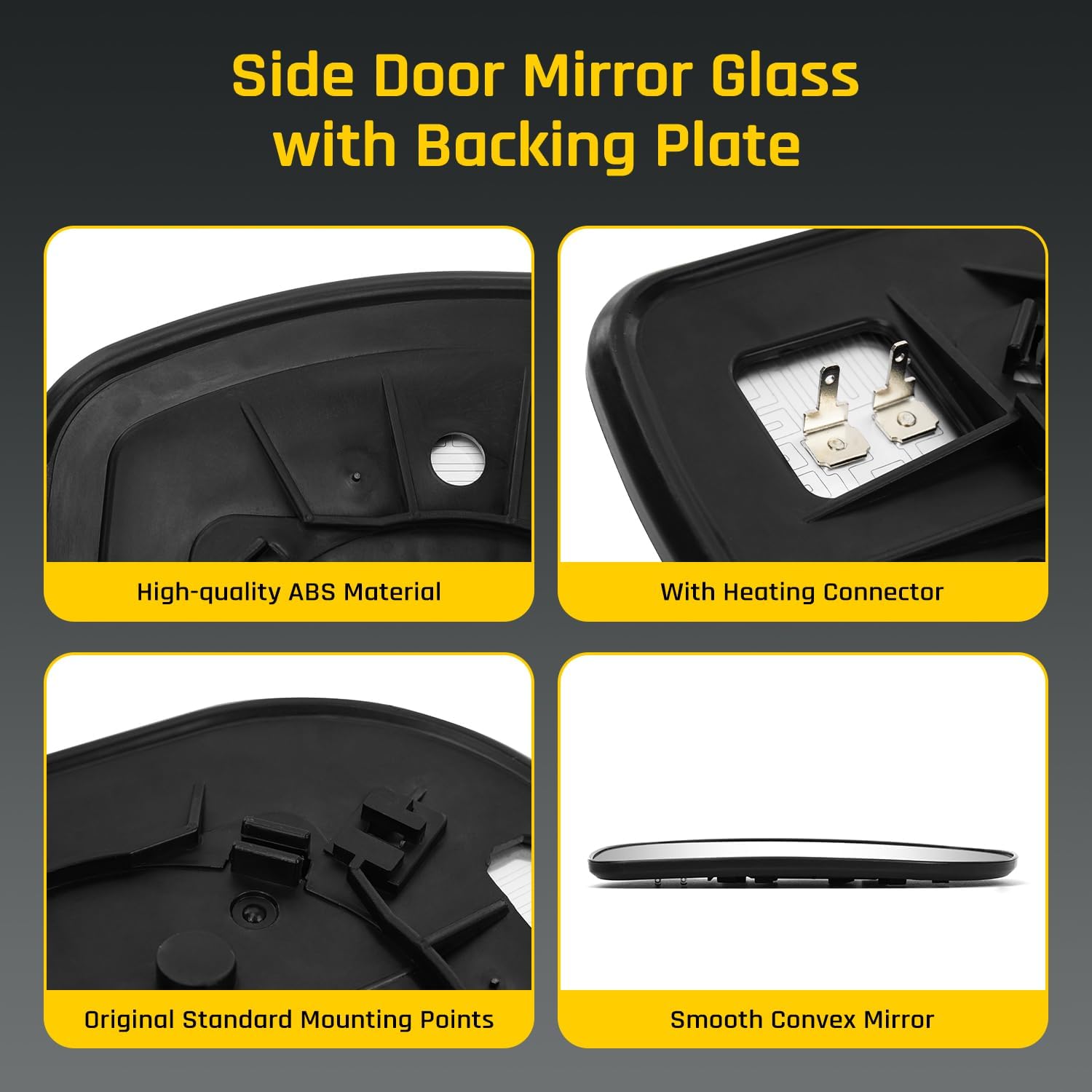 56473 Passenger Side Door Mirror Glass with Backing Plate for 2008-2013 Toyota Highlander, Right Side Heated Mirror Glass Replaces 8793148350, 8793148360