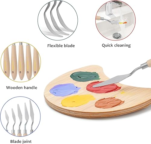 Miniatura 3 de Herramientas de arte de cuchillo de paleta de 5 piezas con mango de cuchillo de madera Material para pintar lienzo y cuchillo de paleta para pintura