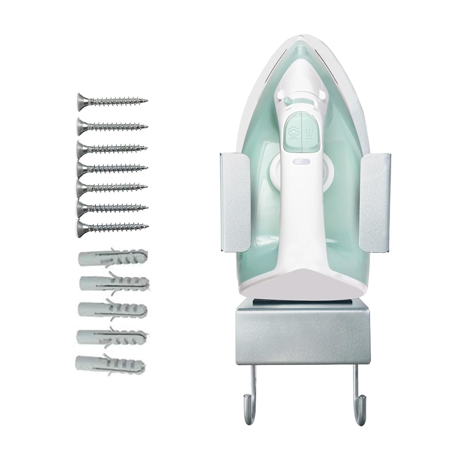 Peng Essentials Iron Board Holder |Portable Ironing Board Hanger Wall Mounted for Household Laundry Room|Electric Iron Holder with Steel Hooks Space Saving Design with Cable Organiser, (Grey)