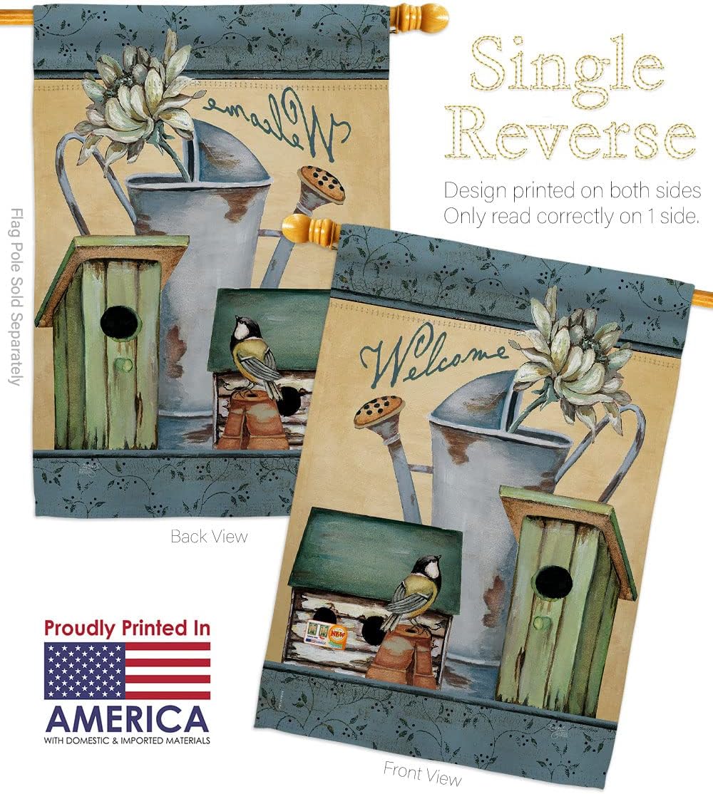 Welcome Spring Garden House Flag Country Living Primitive Farm Western Barn American Rustic Cowboy Rural Ranch Small Decorative Gift Yard Banner Made In USA 28 X 40