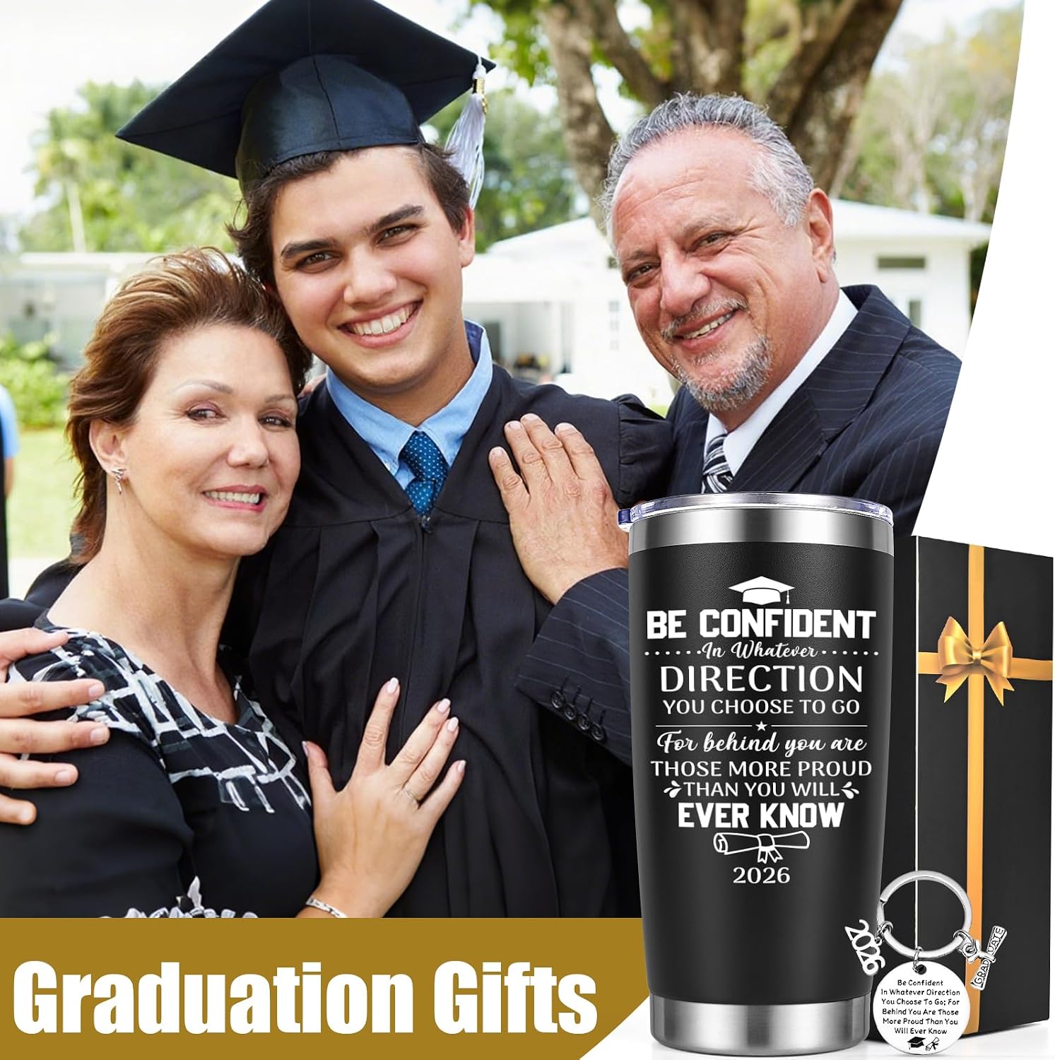 Lifecapido Graduation Gifts, 2026 Graduate 20oz Tumbler with Keychain, High School College Masters Degree PhD Graduation Gifts for Friends Classmates Graduates, Black image 3