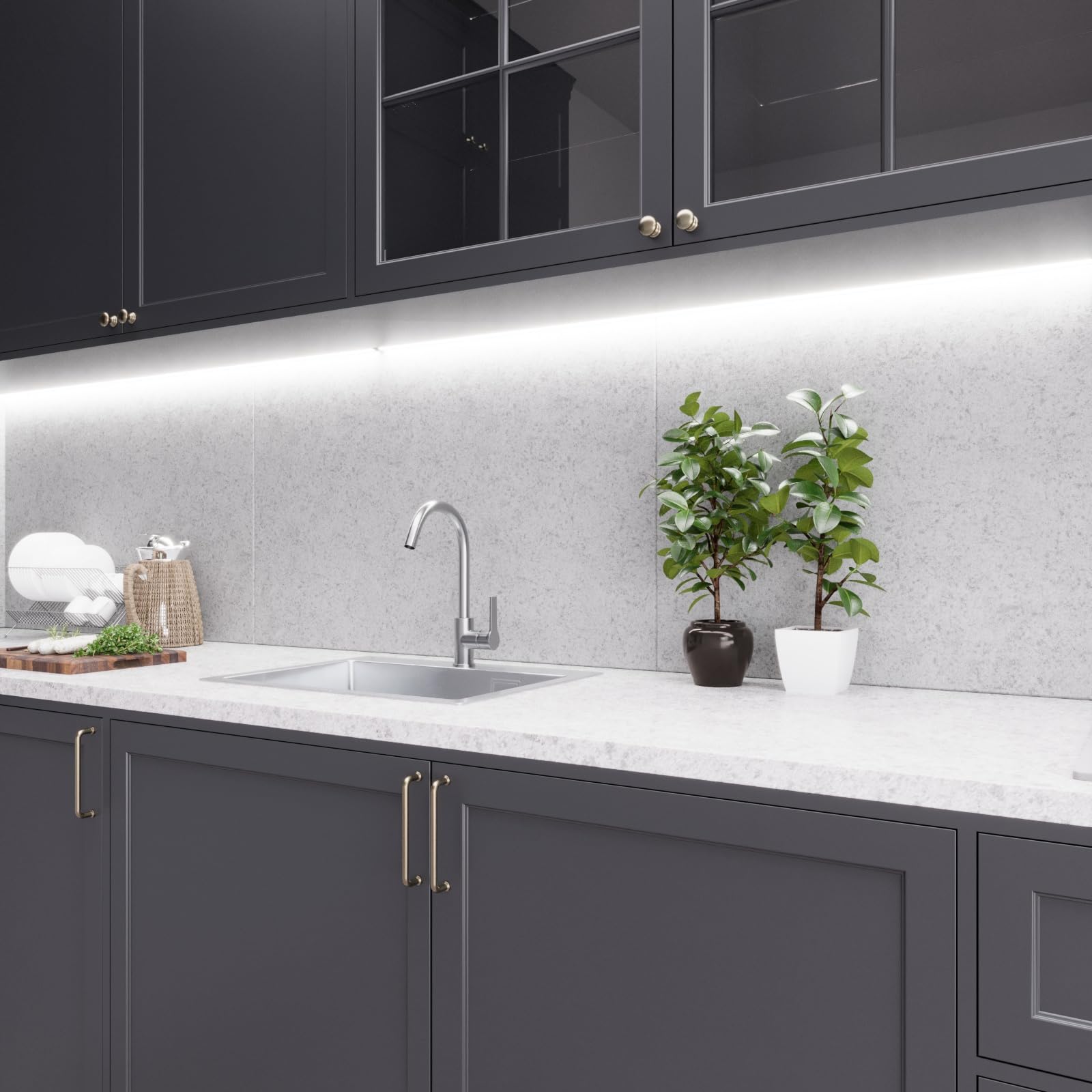 QLS LED Unterbauleuchte 120 cm 4000K mit Hand Sweep Sensor Neutralweiß | Ideal für Küche, Schränke und Regale, berührungslose Steuerung per Handbewegung, energiesparende 12V LED-Technologie