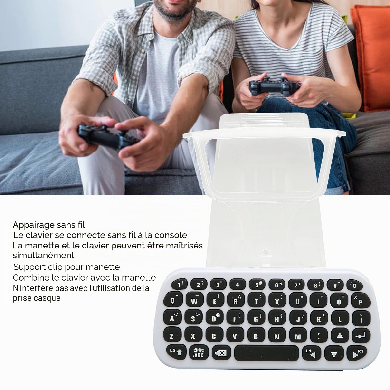 ciciglow Clavier de Contrôleur pour PS5, Accessoires de Contrôleur de Mini Clavier Bluetooth sans Fil, Clavier de Contrôleur de Chat avec Support de Clip pour Contrôleur PS5