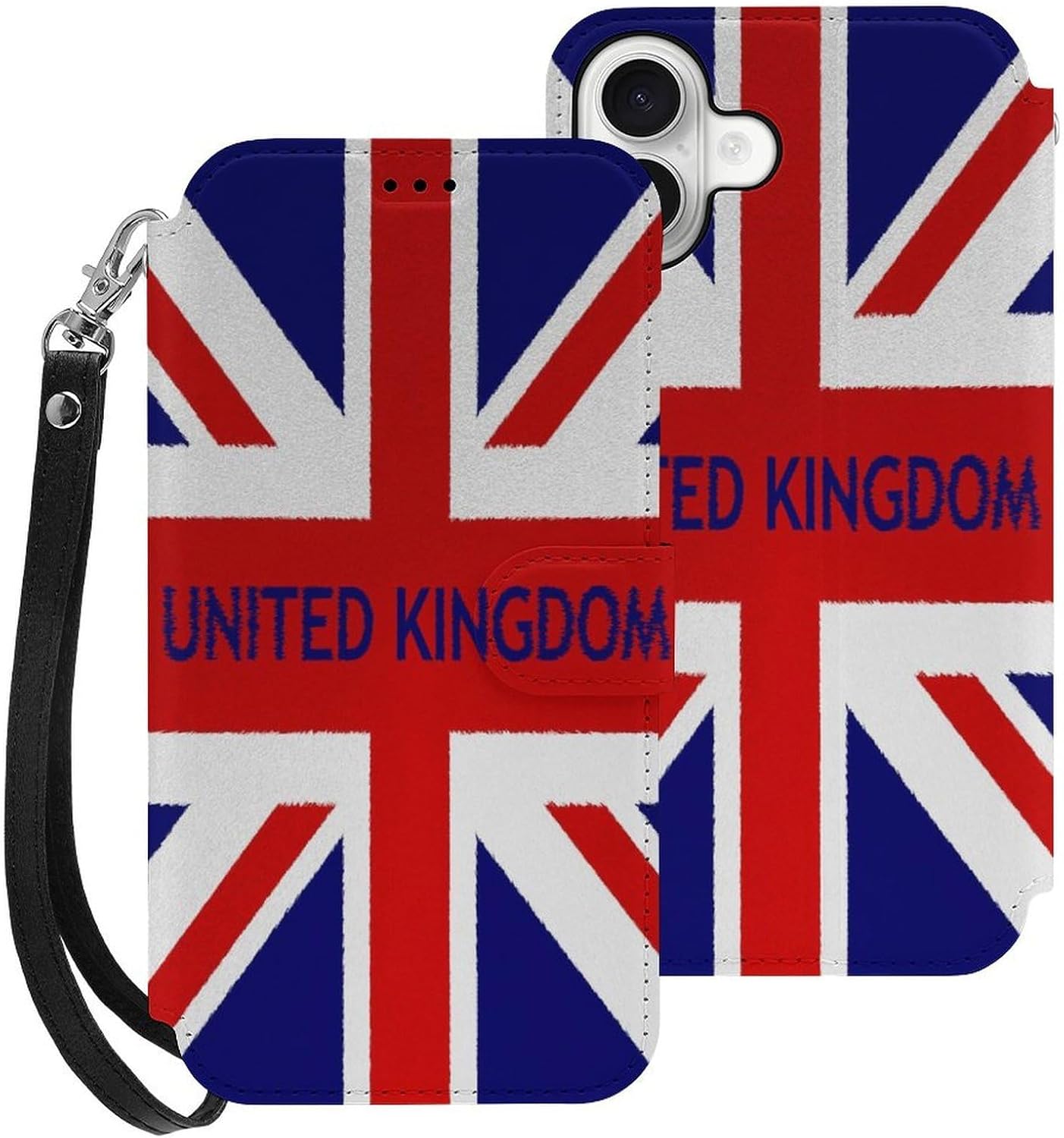 United Kingdom Flag British Compatible with iPhone 16/16 Plus/16 Pro/16 Pro Max/16 E Case Phone Wallet Card Holder Flip Cover with Wrist Strap