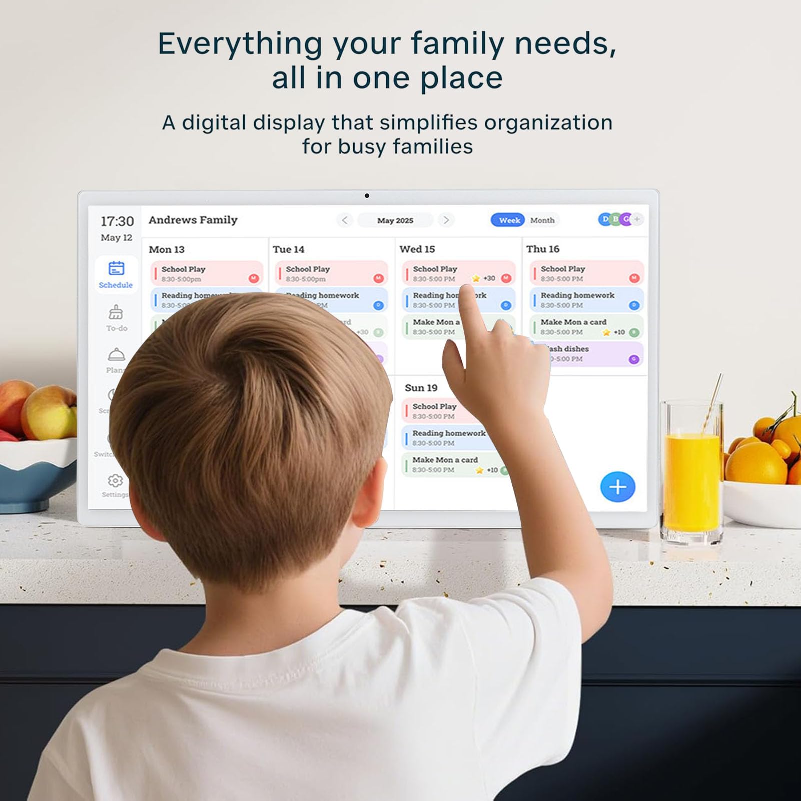 TARSHYRY 21,5-Zoll-Digitalkalender mit Fernbedienung, Smart-Touchscreen, Interaktives Display, Aufgabendiagramm, Smart-Familienplaner, Mediaplayer, 4 GB, 64 GB, Elektronischer (EU-Stecker 100–240 V)