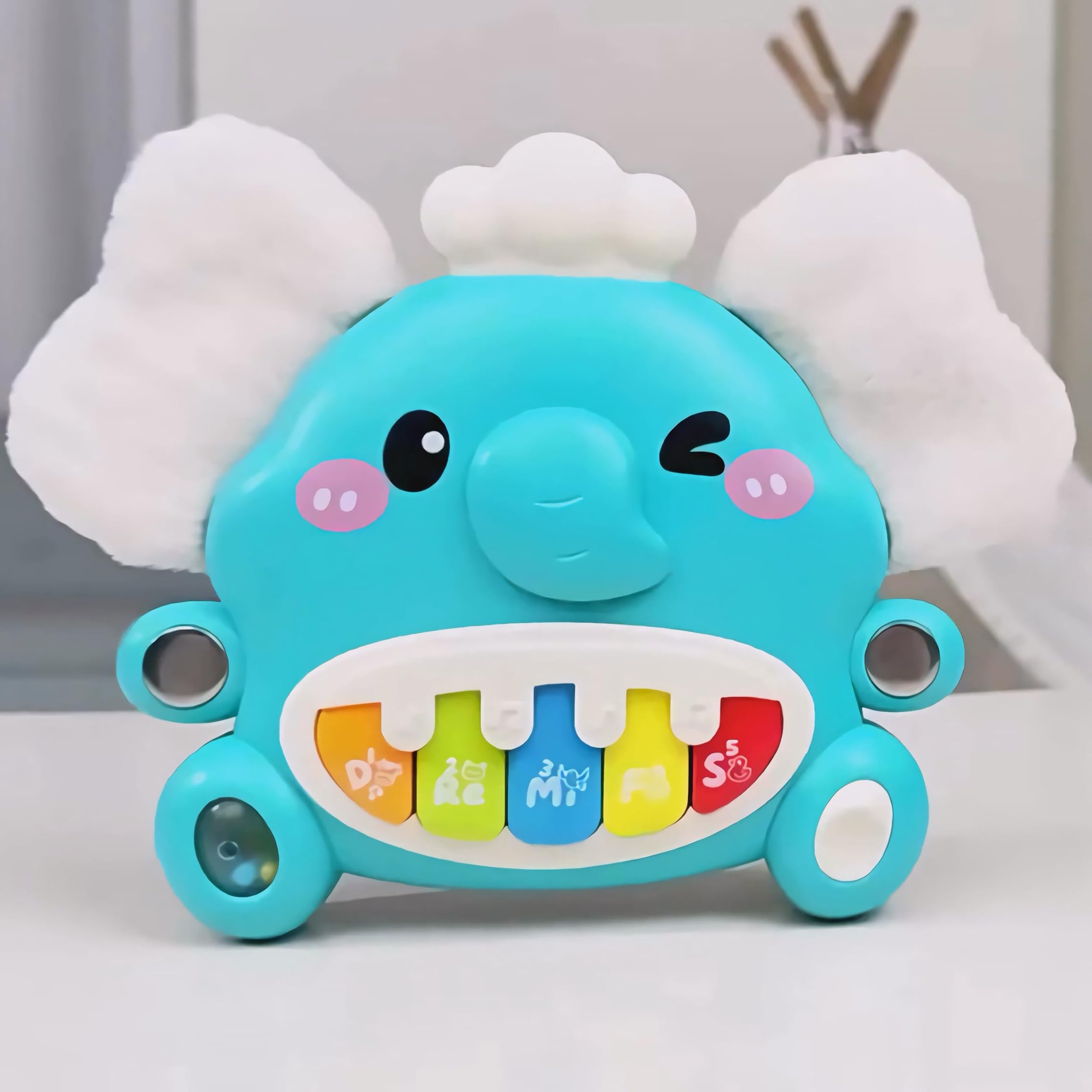 Techspace Musical Stuffed Elephant Singing Plush Toy Adjustable Volume Lullaby Animated Soothe Birthday Festival Interactive Early Learning Toys for Kids Toddler Boys & Girls Gifts, Blue, 8'