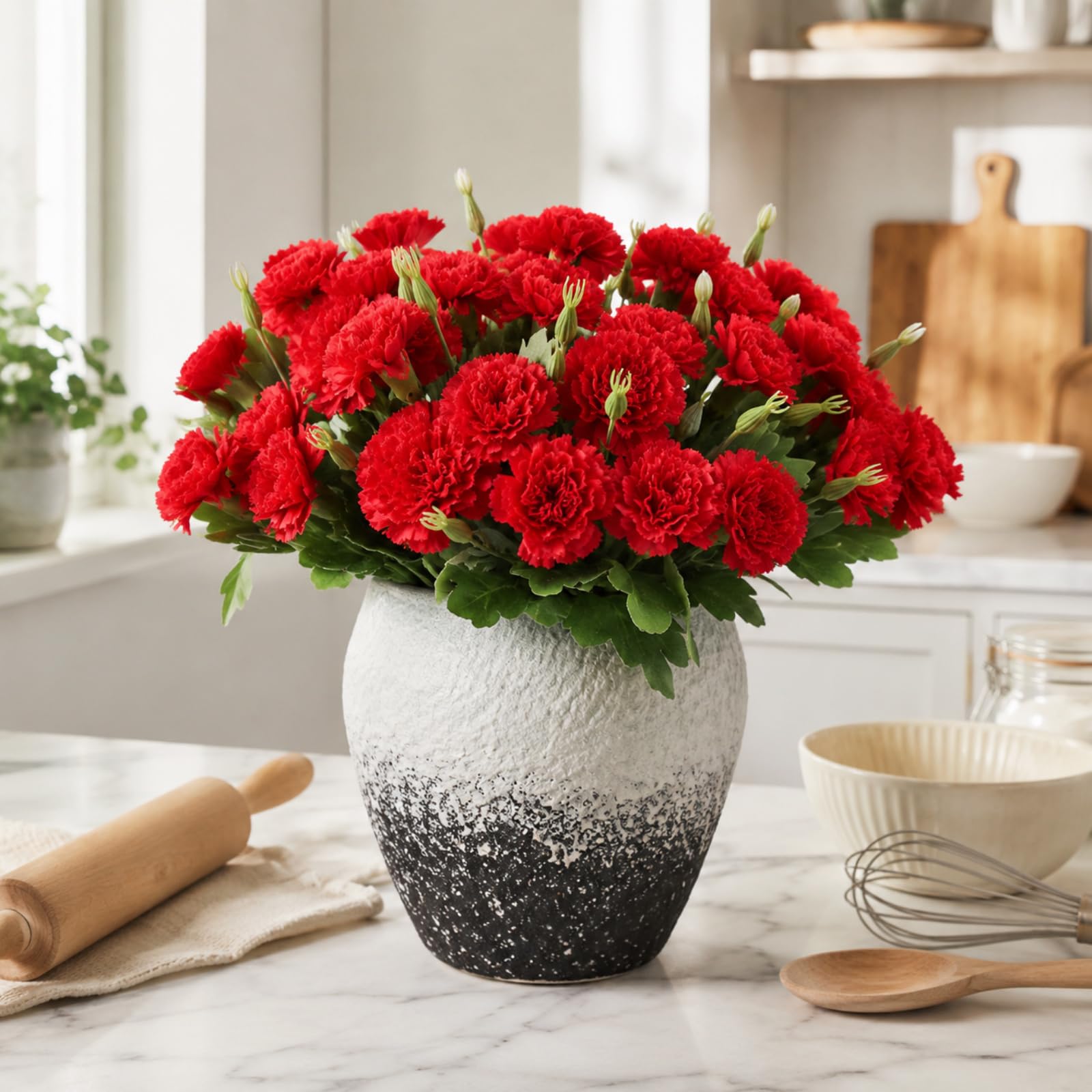 astylishome Red Carnations Artificial Flowers 3 Bunches 30 Heads Artificial Carnations Silk Flower for Mother’s Day,Wedding,Home Decor F2145