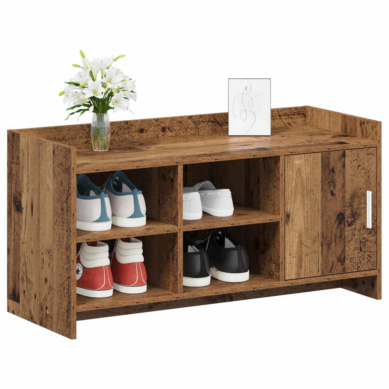 Szafka na buty z drewnianymi drzwiami inżynieryjnymi, 100 x 39,5 x 51 cm