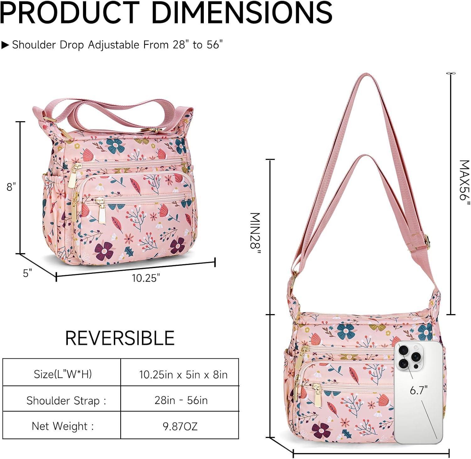 Multi-Pocket Crossbody Bag for Women Lightweight Nylon Shoulder Bag Purse Stylish Handbag with Adjustable Strap - Image 4