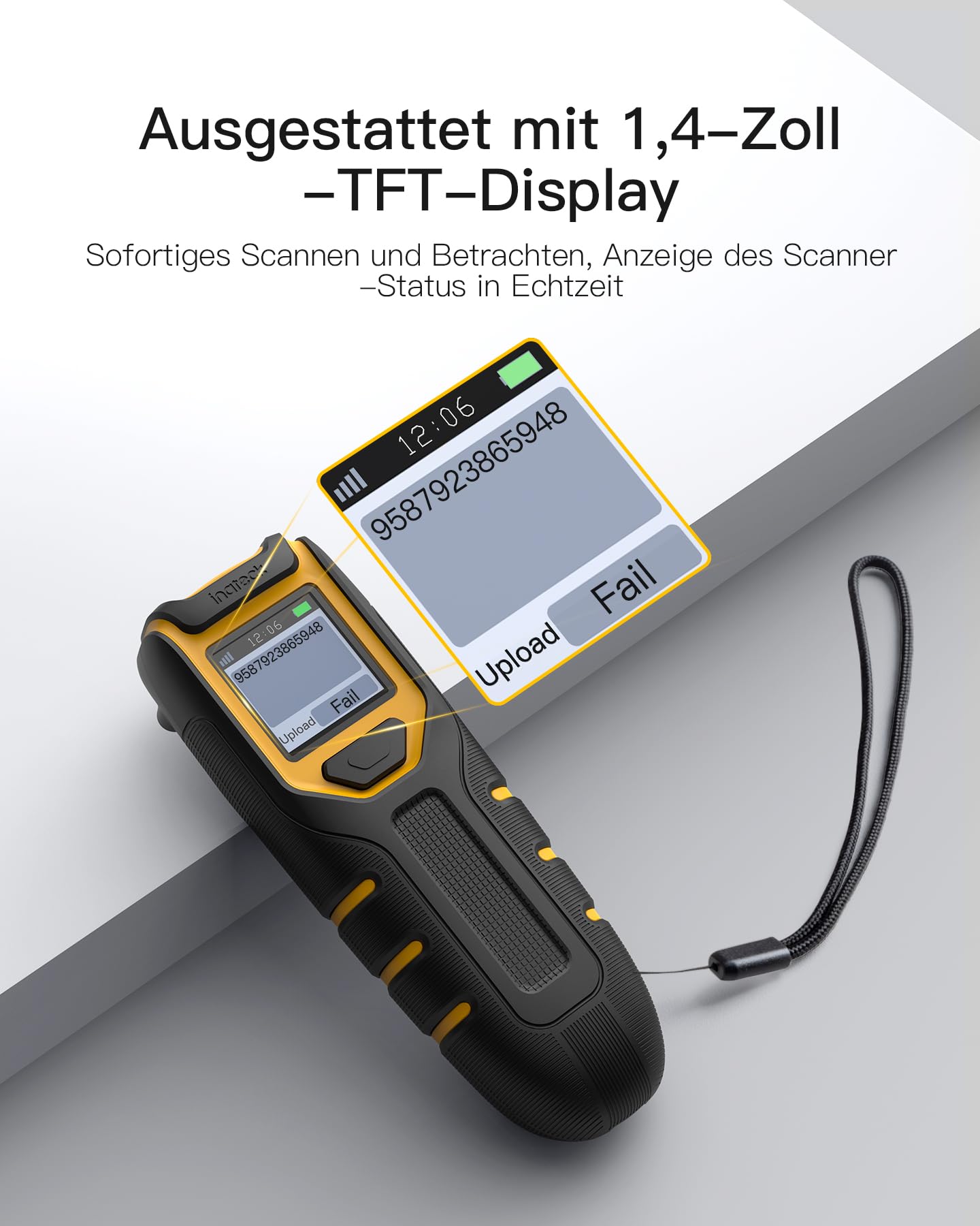 Inateck Barcode Scanner Bluetooth 1D 2D QR Code Kabellos mit Bildschirm BCST-47 für Inventar, USB 2.4GHz, Handscanner APP SDK Android iOS Tablet PC