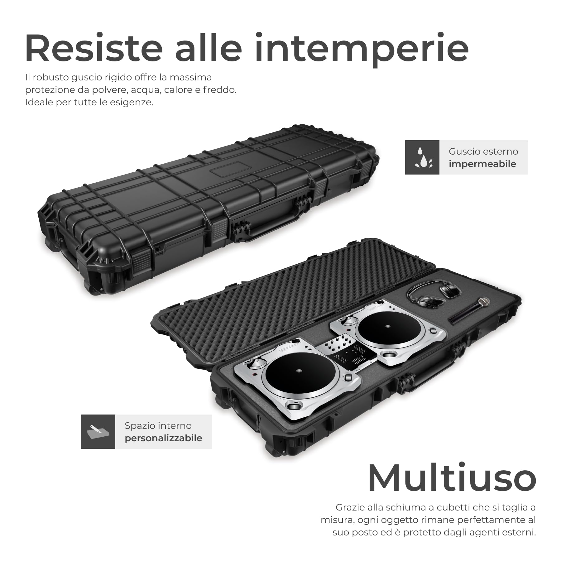 tectake® Custodia Porta Fucile - 113,5 x 41 x 16 cm - Custodia Rigida per Armi e Accessori, 4 Chiusure a Scatto, 3 Inserti in Espanso Estraibili, Maniglie, Rotelle per Trasporto