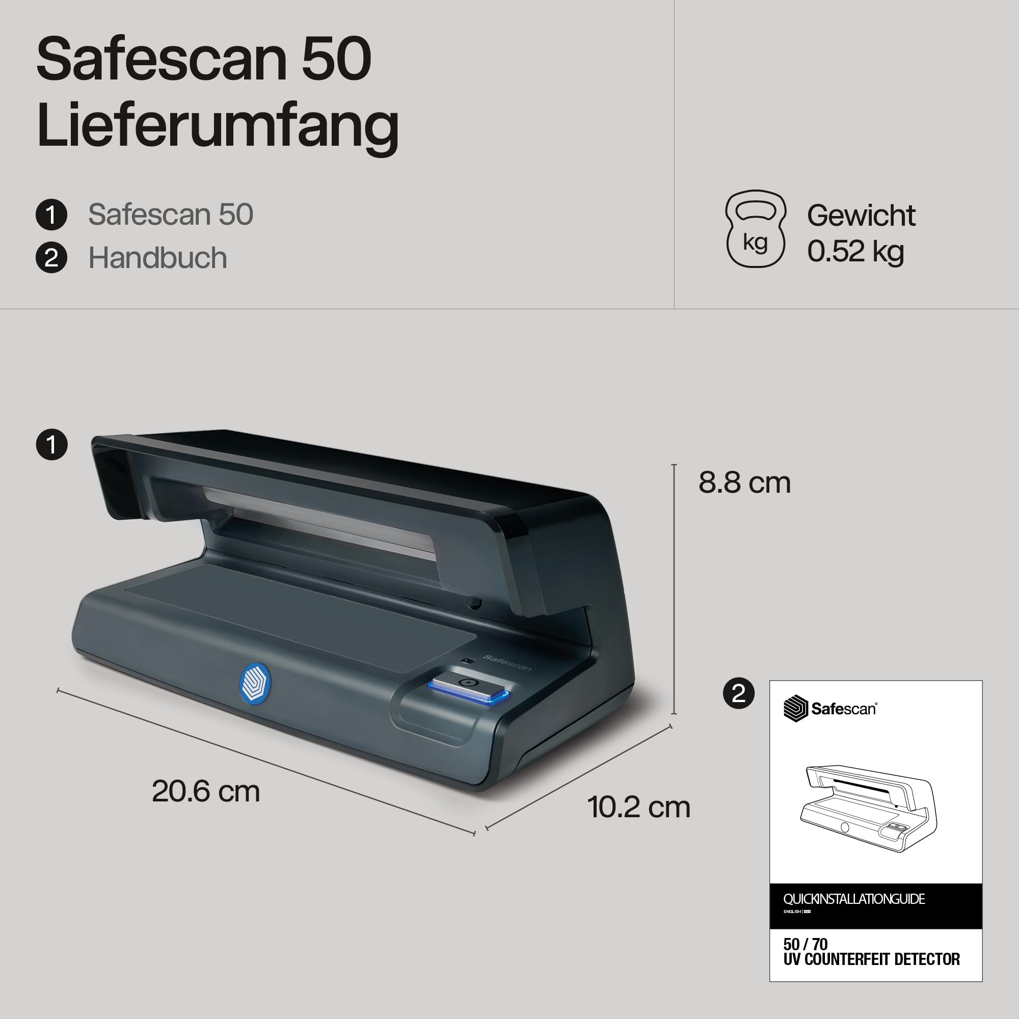 Safescan 50 UV-Falschgeldprüfgerät zur Prüfung von Banknoten, Kreditkarten und Ausweisen - UV-Geldscheinprüfer für neue Banknoten mit UV-Licht - UV-Geldscheinprüfer