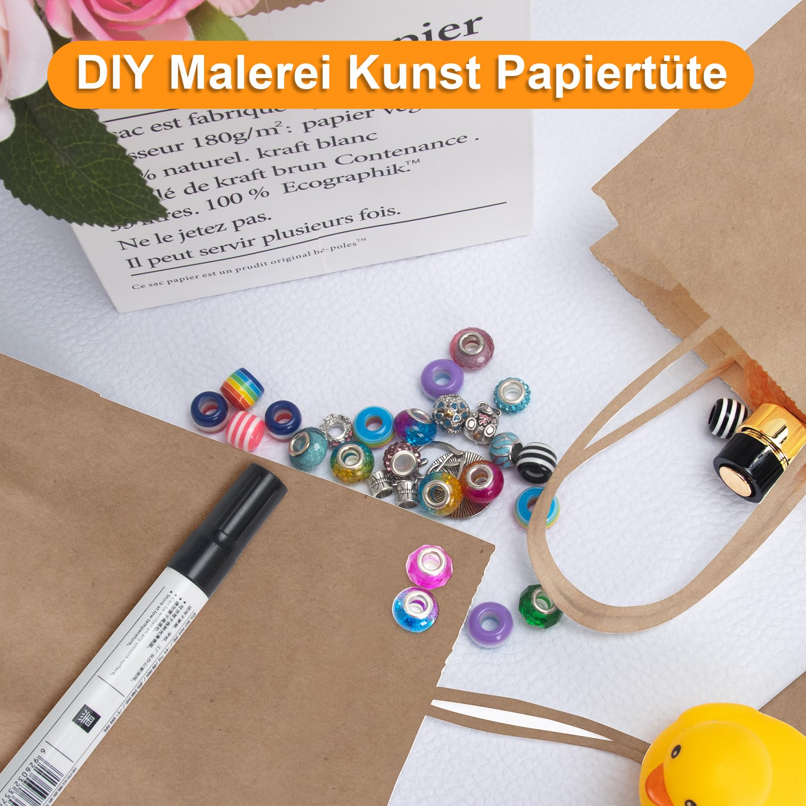 CHARMGIFTBOX 10 Weiße Papiertüten 15x21x8cm - Geschenktüten Mit Henkel Für Partys