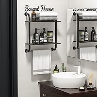 Vista 7 de Estantes de baño montados en la pared, estantes rústicos de tubería de granja, estantes de pared de 2 niveles, estantería de tubo industrial