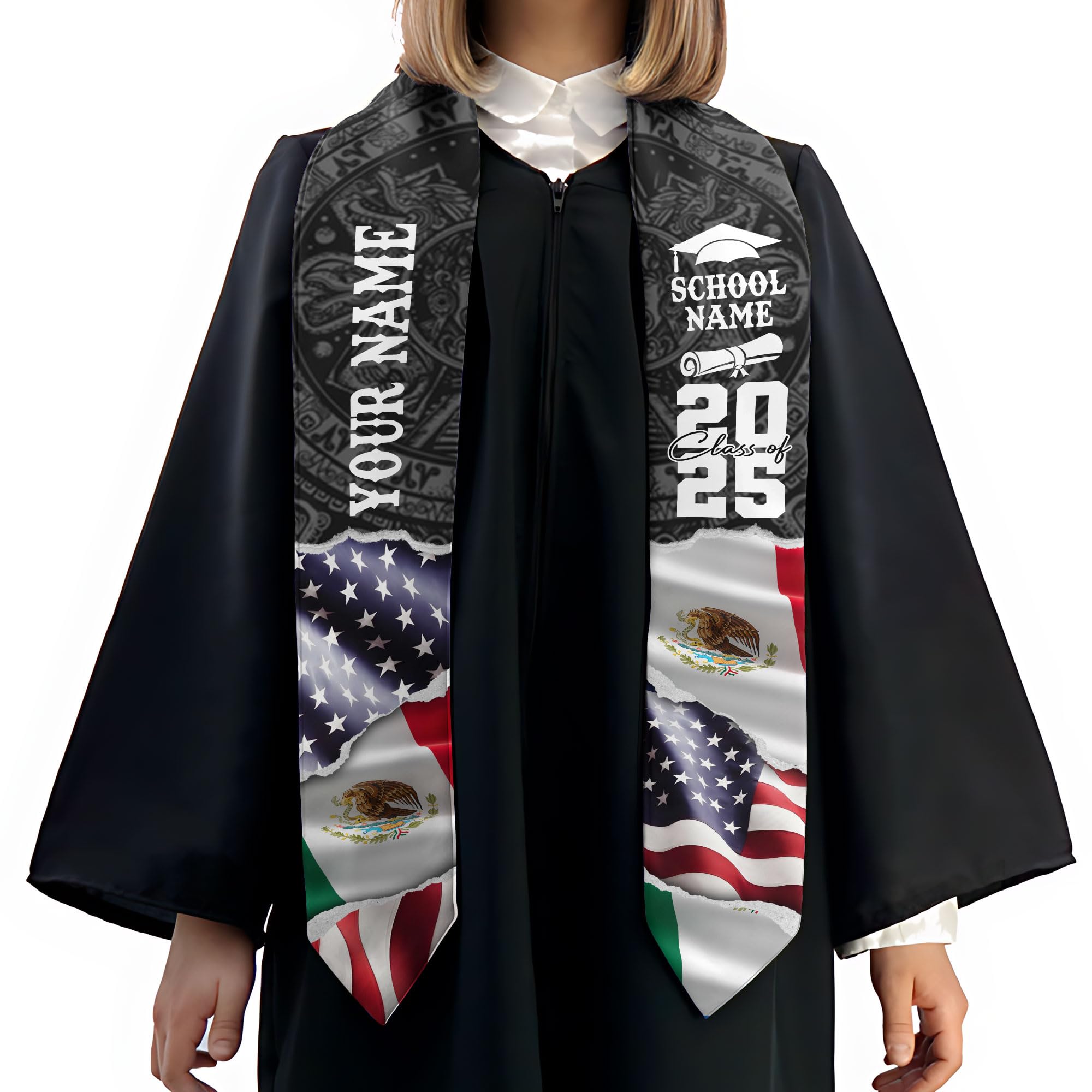 MonkeyVan Personalized Mexican Graduation Sash, Mexican American Flag Graduation Stole Graduation Stole Class Of 2025 Mexico Mxc 12