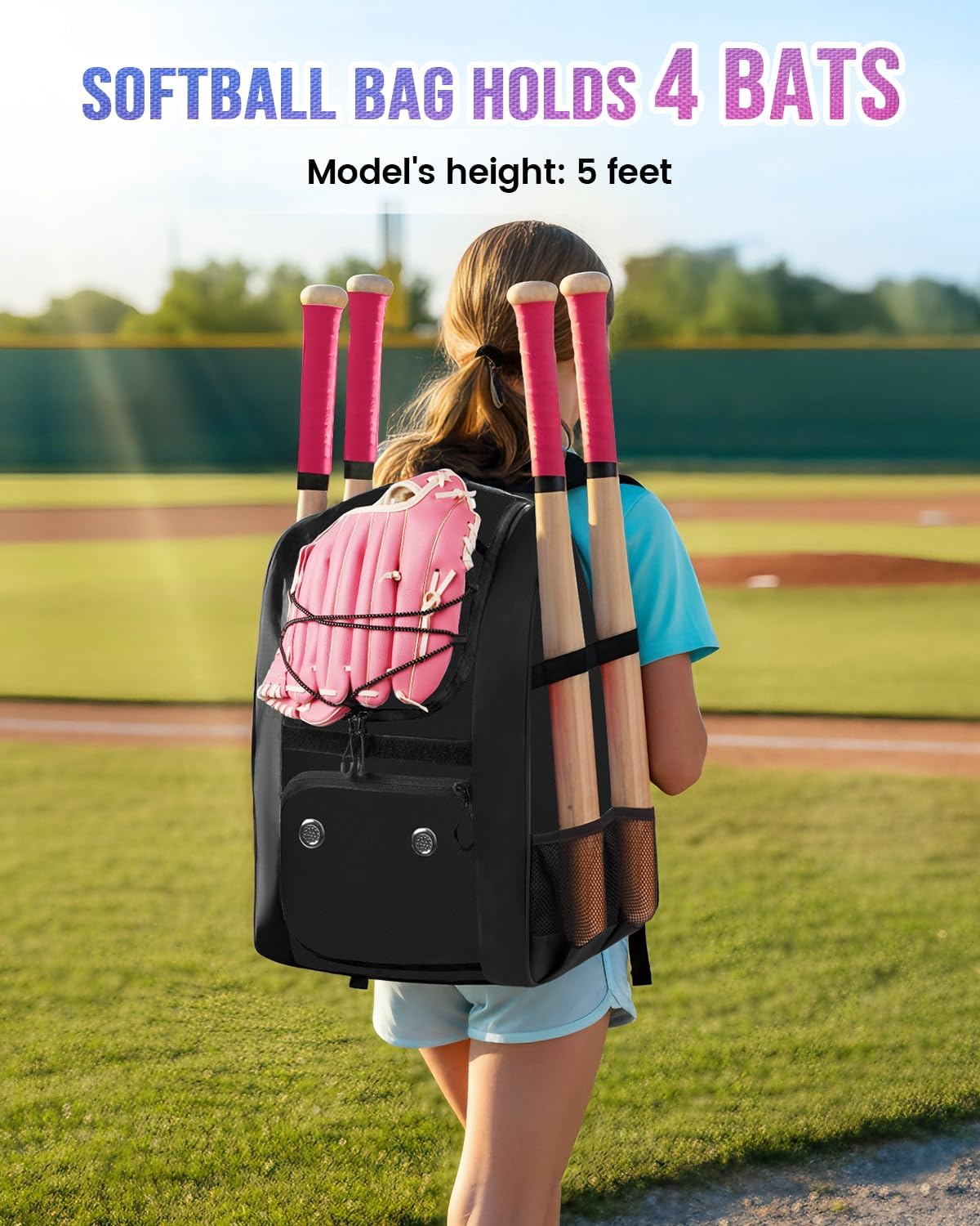MATEIN Softball Bag, Lightweight Baseball Backpack with Shoe Compartment, Baseball Bag with Fence Hook for TBall Bat & Equipment, Softball Gifts Catchers Backpack for Women Fit Catcher’s Mitt, Helmet - Image 2