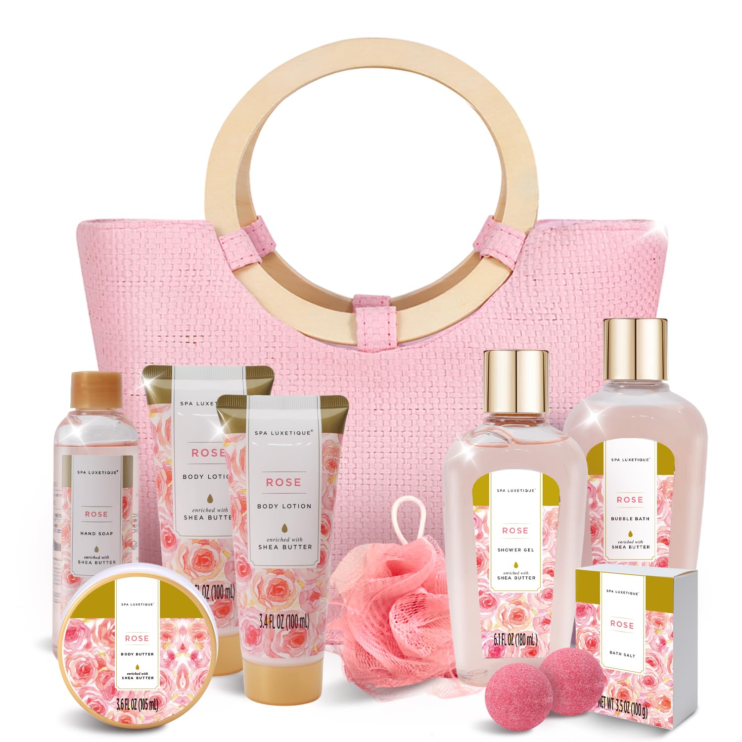 spa luxetique Spa Gift Baskets for Women - 10PCS Rose Bath Sets for Her Birthday,Mother's Day,Valentine's Day Gifts for Women,Mother,Wife,Girlfriend Light Rose