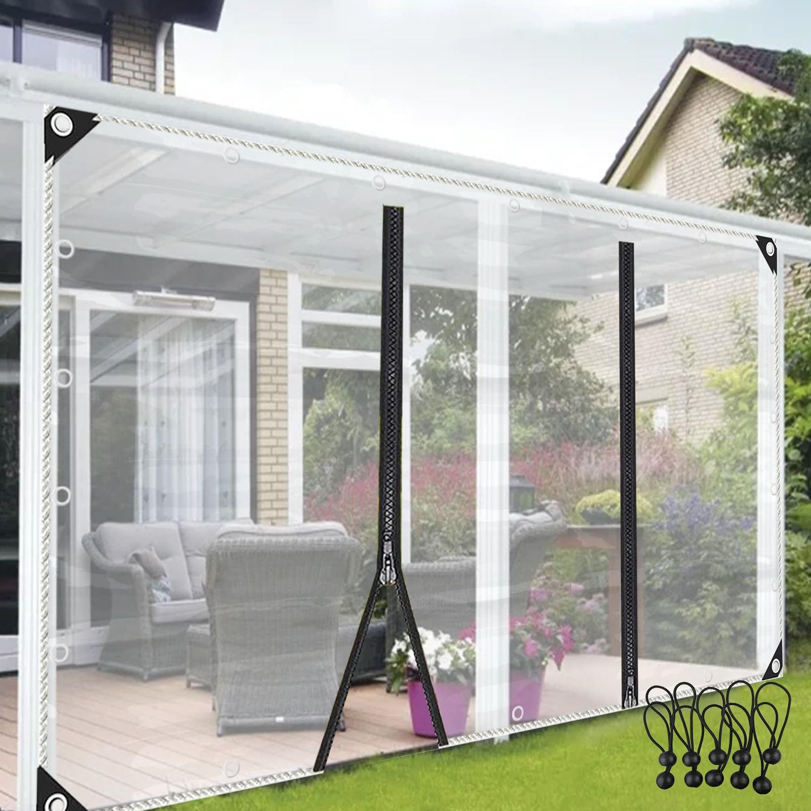 Bâche transparente en PVC anti-pluie pour stopper le vent sous la pergola
