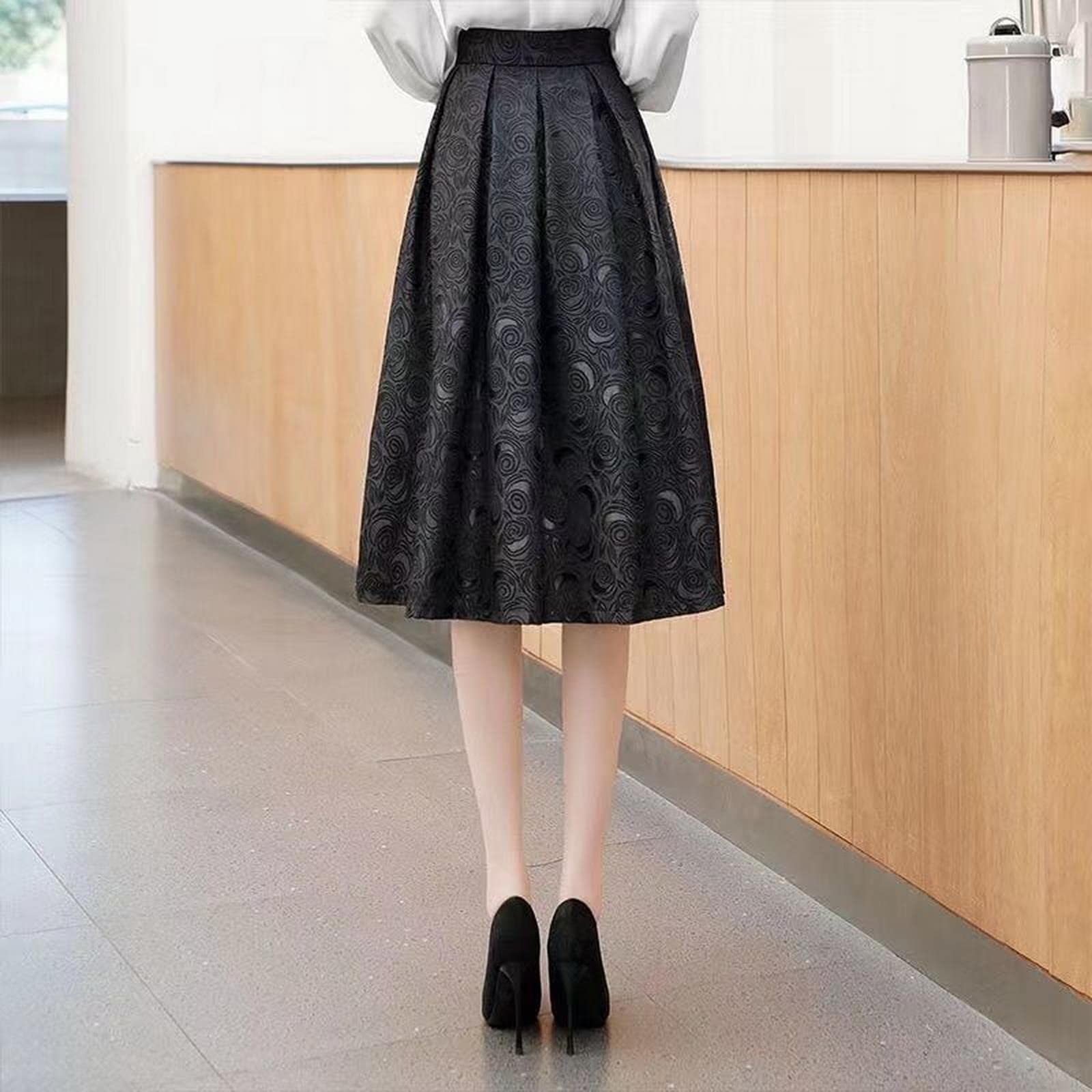 Falda larga para mujer, primavera, verano, floral, jacquard, cintura alta, midi larga, falda acampanada, faldas grandes con vuelo