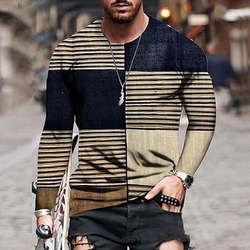 Miniatura 2 de Muscularfit Camisas grandes y altas para hombre, camiseta gráfica de moda, teñido anudado, camisas de manga larga, cuello redondo, camisa suelta