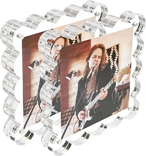 2 Piece Acrylic Picture Frame,4X4 Inch Square Magnetic Photo Scalloped Frames Double Sided Magnet Frames 10+10MM Thickness Clear Picture Frame for Desktop Display (2 Pack)