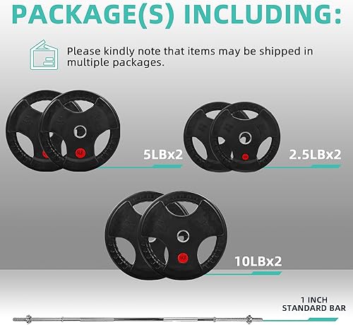Miniatura 2 de Fitvids Juego de pesas para barra, discos de peso estándar de hierro fundido de 1 pulgada, incluye barra de barra estándar de 5 pies y cerraduras de