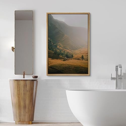 Vista 179 de SIGNFORD Lienzo enmarcado para pared, tren de montaña de otoño, vías de ferrocarril, naturaleza, desierto, fotografía, realismo, paisaje decorativo