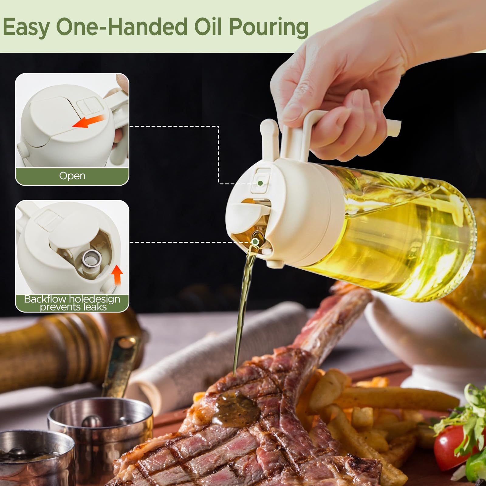Euqvunn Spray Huile Cuisine, Vaporisateur Huile [Jet Fin & Filtre Anti-Colmatage] Pulvérisateur Huile Cuisine Accessoires Bouteille Huile, Airfryer, Barbecue, Salade, Huile/Vinaigre/Sauce, 280 Ml