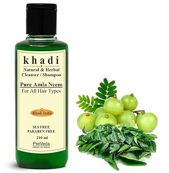 PreVeda Khadi Amla Neem Shampoo Natural & Herbal Best Hair Fall Ayurvedic Shampoo Sls & Paraben Free 210 ml