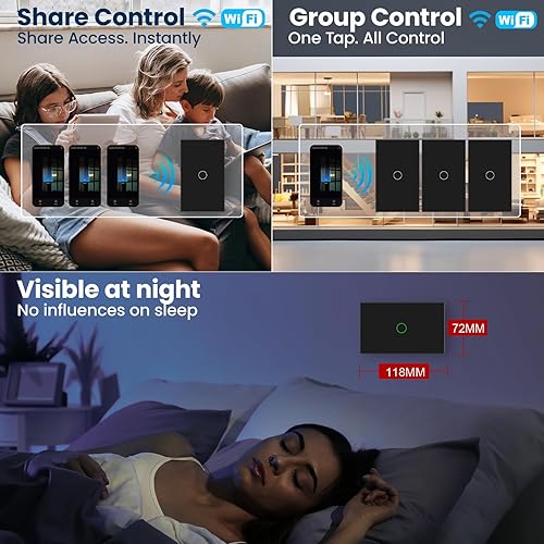 Miniatura 4 de Interruptor de luz inteligente de 4.646 x 2.835 x 1.339 in, necesita cable neutro, WiFi de 2.4 GHz, interruptor inteligente certificado por la FCC