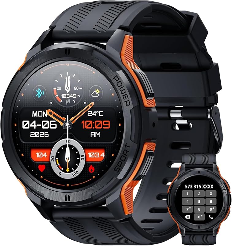 Smart Watches for Men, 1.43" HD AMOLED, Rugged Military Smartwatch Waterproof Fitness Tracker with 100+ Sport Modes, Answer/Calls/Dial, AI Assistant/Sleep Monitor, Extra-Long Battery Life