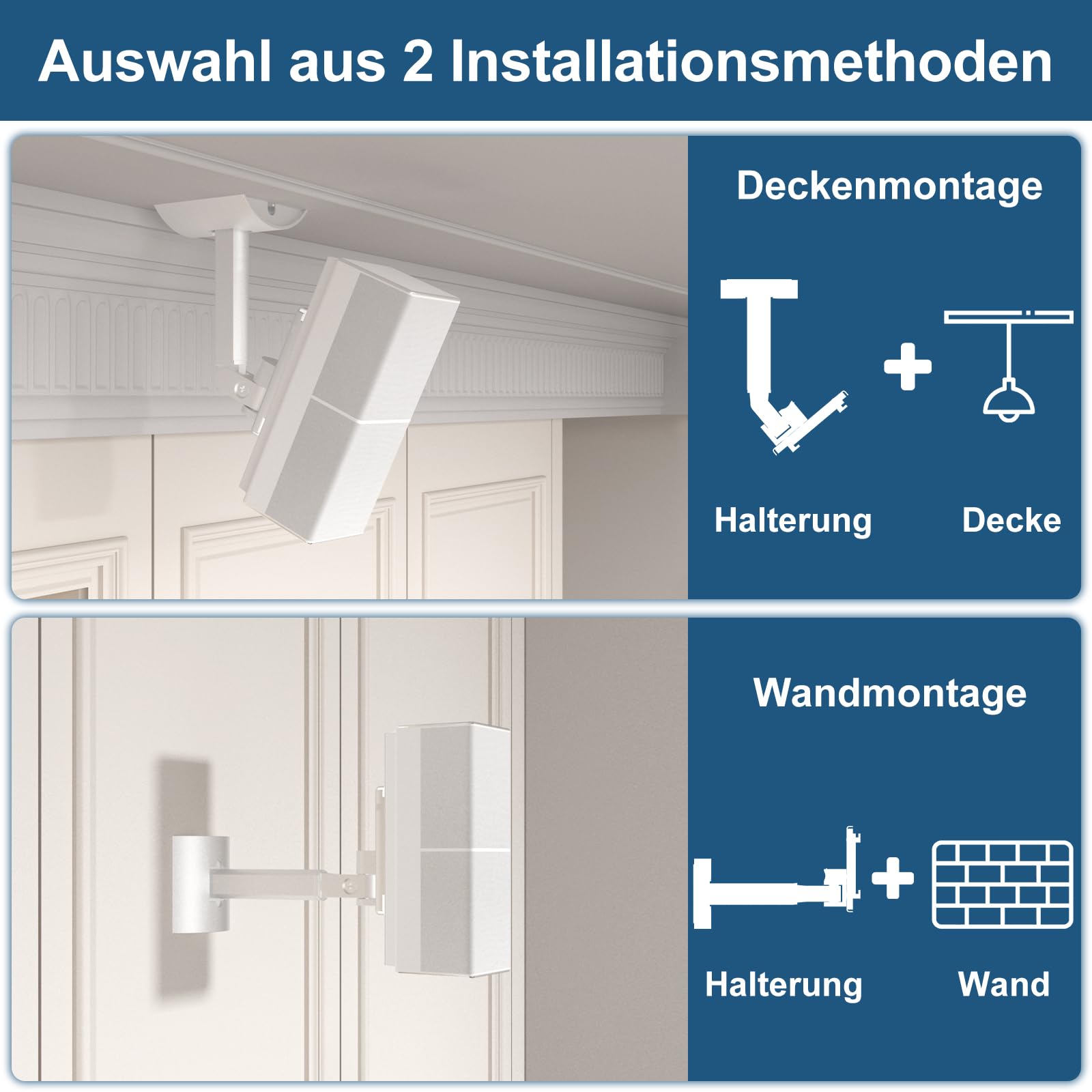 (2 sztuki) uchwyt na głośnik uchwyt ścienny i uchwyt sufitowy do Bose UB-20, UB-20 Series II, WB-50 II, seria Lifestyle, seria Soundtouch, regulowany kąt głośnika, uchwyt ścienny - biały