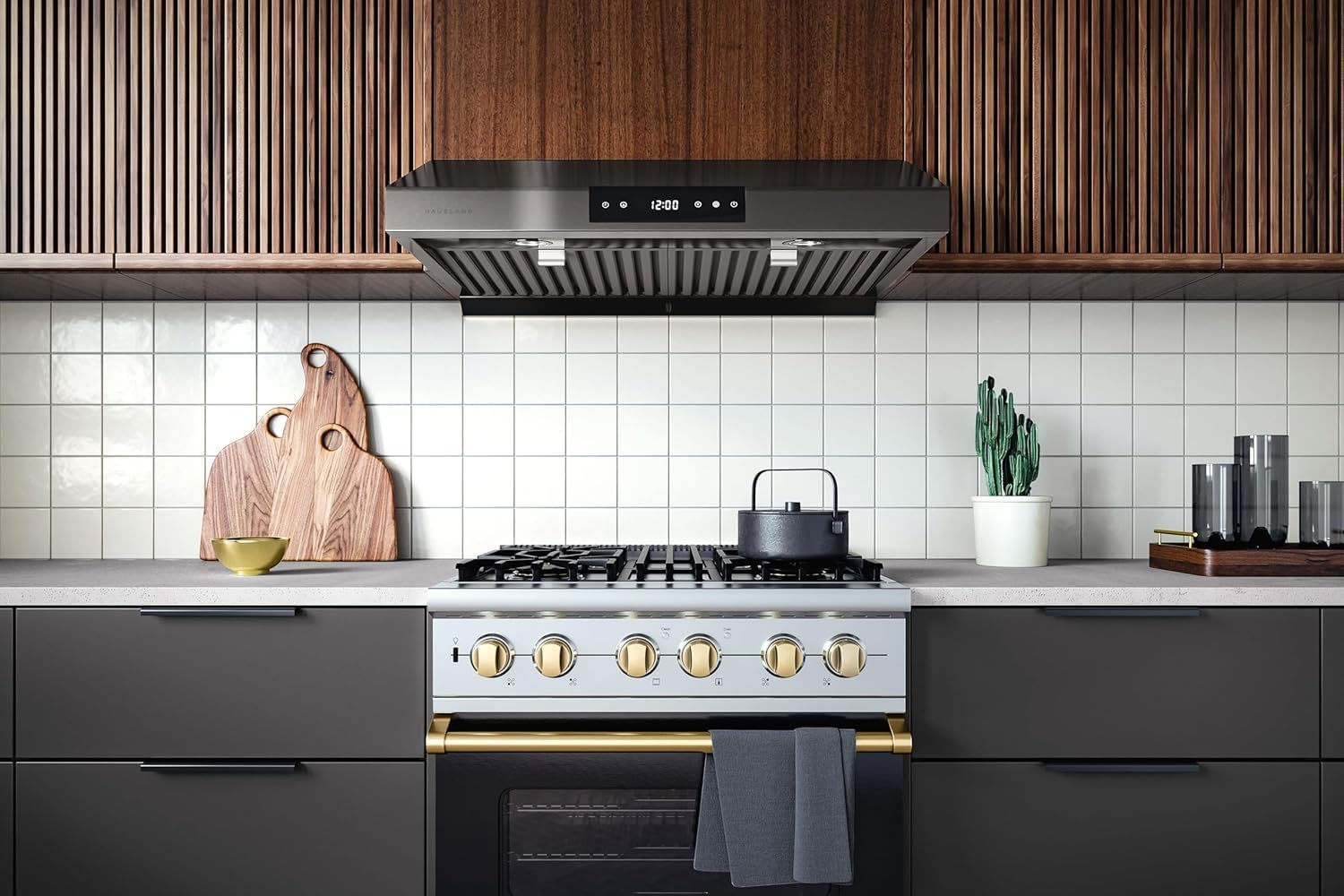 Hauslane Range Hood 30 Inch Under Cabinet Range Hood Black Stainless Steel Hood Vent Hood 30 Inches, Stove Vent Hood for Kitchen, Kitchen Vent Hoods 30 Inch with LED Chef Series PS18
