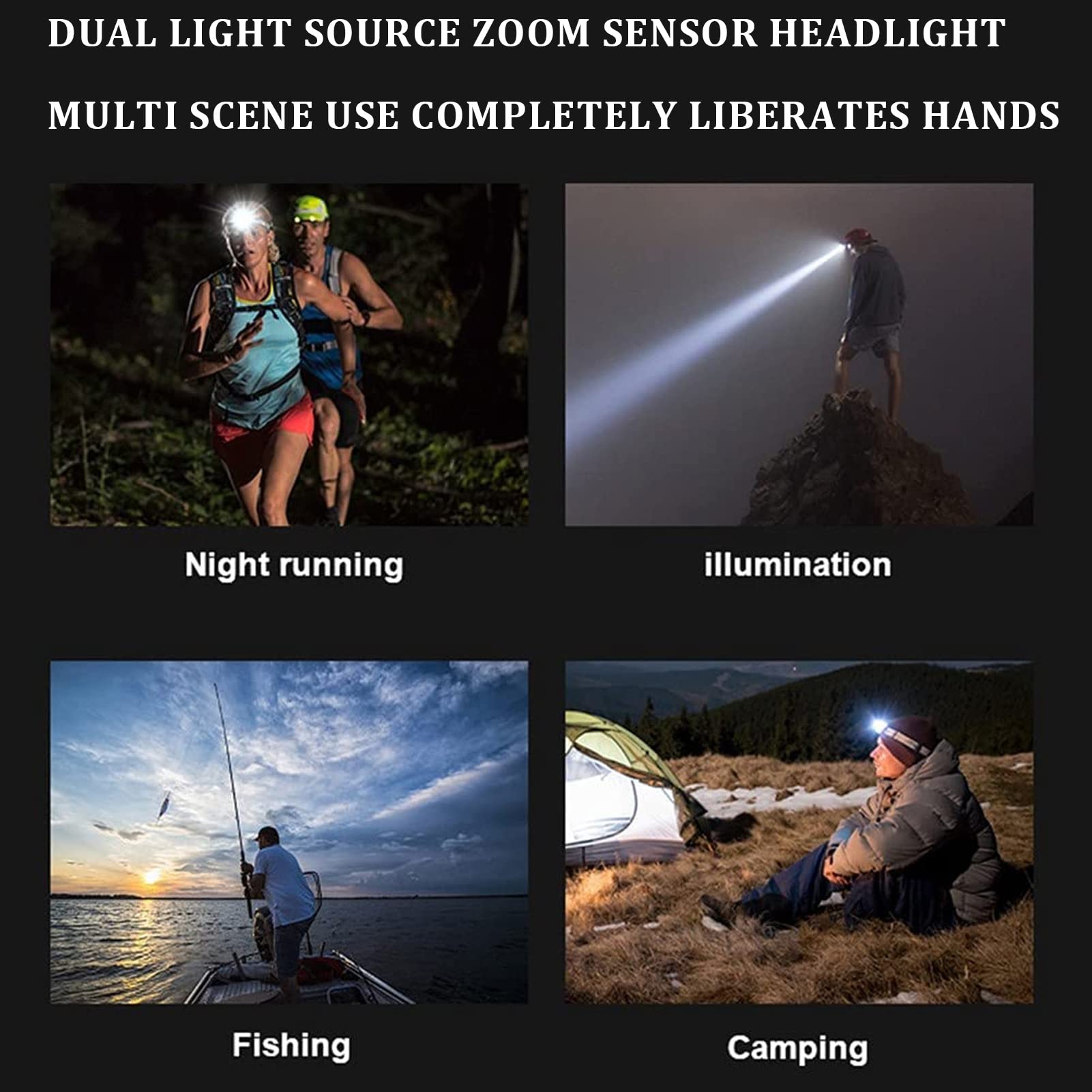 Outdoor-Scheinwerfer mit Bewegungssensor, wiederaufladbare USB-Taschenlampe mit starkem Lichtkopf für Wandern und Camping