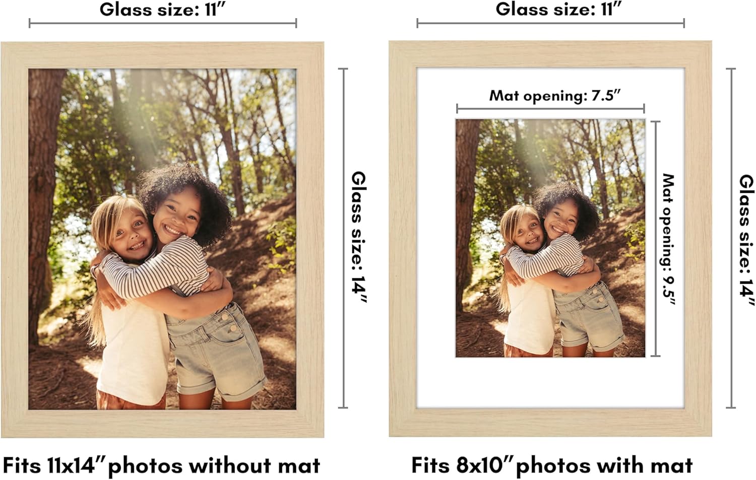 americanflat 11x14 picture frame with shatter-resistant glass - use as 8x10 frame with mat or display 11x14 photo without mat - hudson collection - wide picture frames for wall display - natural oak natural oak 11x14 with 8x10 mat