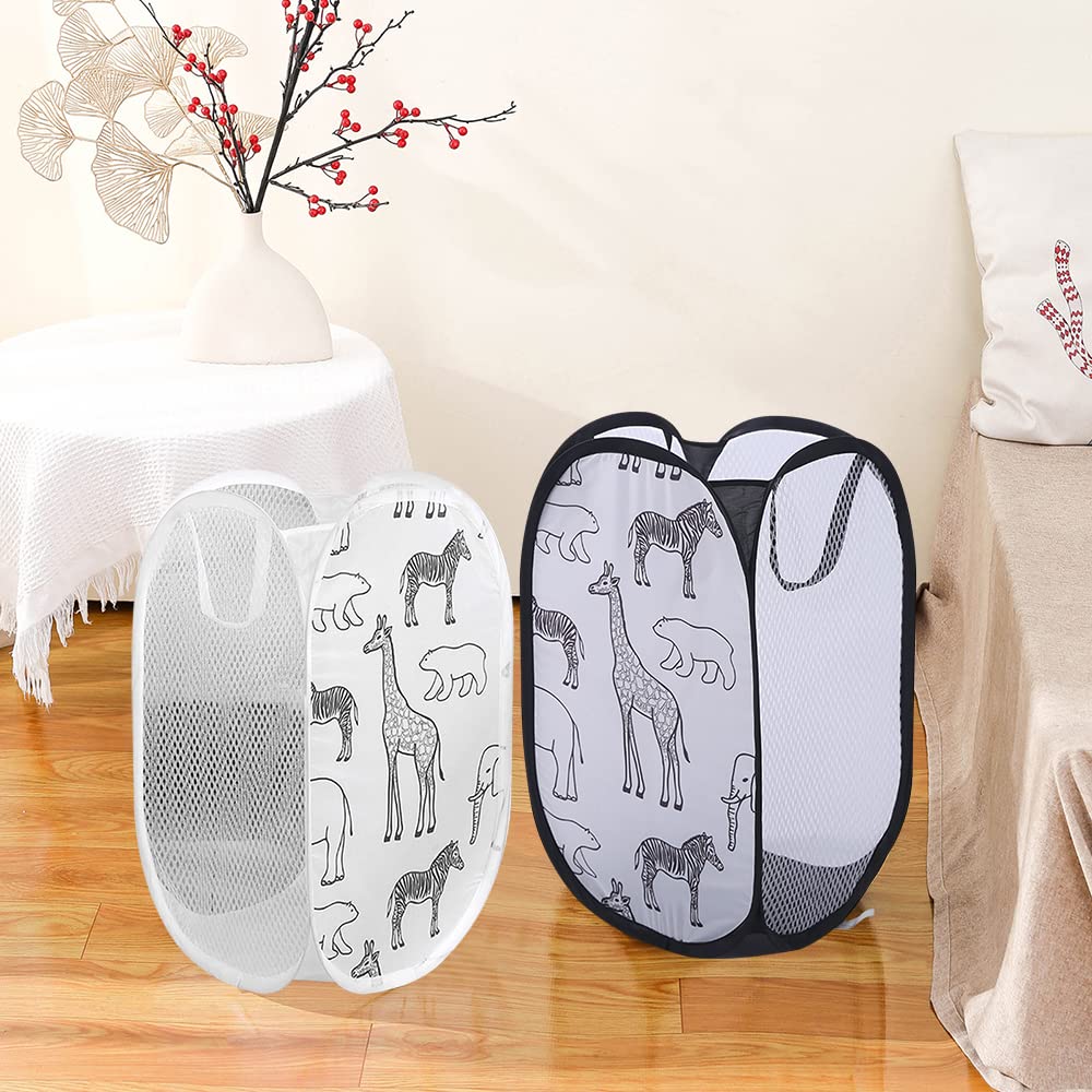 Paquete de 2 Cesta Juguetes Infantil, Cesto Roupa Suja, Cesto Ropa Plegable con Asas, Canasta Ropa Sucia, para Almacenamiento de Ropa y Juguetes, 30x30x48cm (Blanco y Negro)