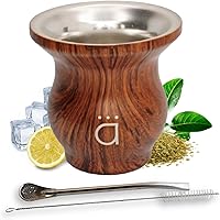 Vista 14 de Kalmateh Yerba Mate Cup/Gourd 8.6oz, taza de té de acero inoxidable, juego de 3 piezas, incluye popote de filtro Bombilla y cepillo de limpieza