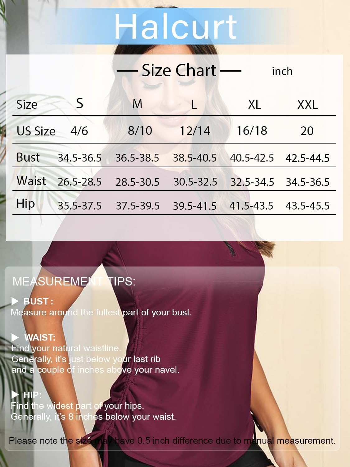 Halcurt Women's Half Zip Short Sleeve Rash Guard Swim Shirt with Tie Drawstring UPF50+ Swimsuit Top - Image 6