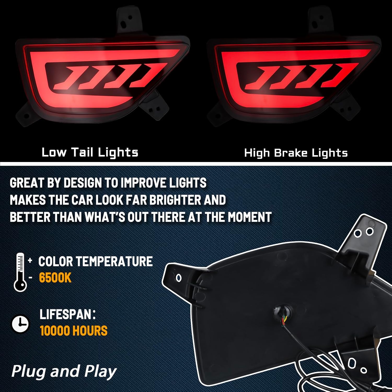 Red Lens LED DRL Rear Reflector Bumper Fog Light Brake Turn Signal Lamp Compatible With Chevy Trax 2017 2018 2019 2020-2022 Bumper Reflector Driver and Passenger Side (SMOKED)