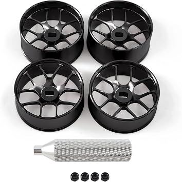 4Pcs Metal 1/24 1/28 RC Car Drift Wheels, [2N+2W] 22.4mm 1/28 RC Car Drift Hubs for BBS Mini-Q HGD1 Mini-D DRZ Wltoys K969 K989 Rc Car Upgrade Parts 1.5 Degree, Black