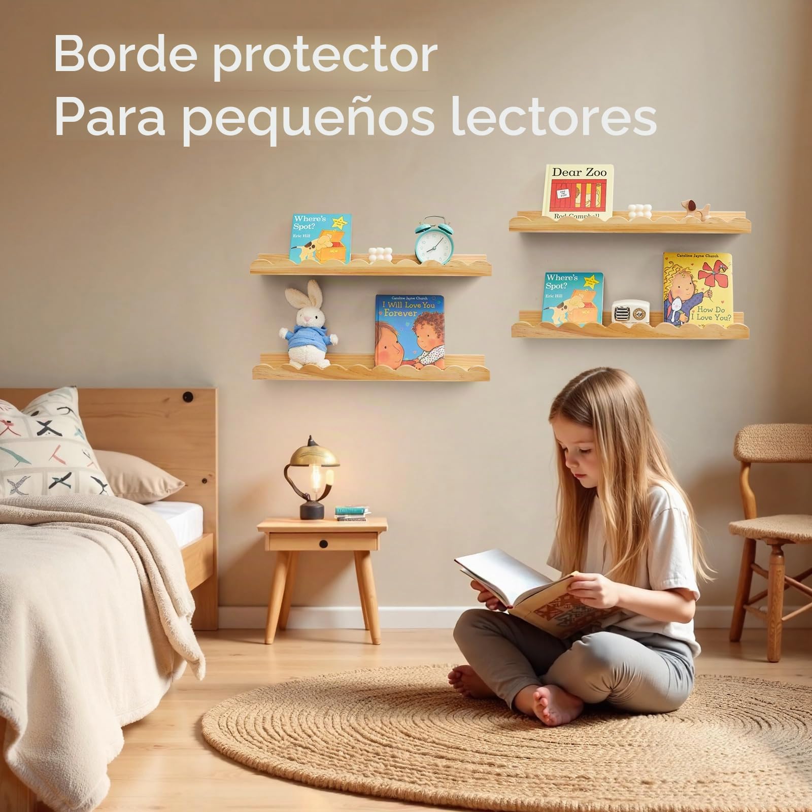 Gieanoo Estantes flotantes de guardería Juego de 2 estantes de Pared de Madera de Pino Macizo Natural de 40 cm para la habitación de los niños, la habitación de los niños pequeños, la habitación de