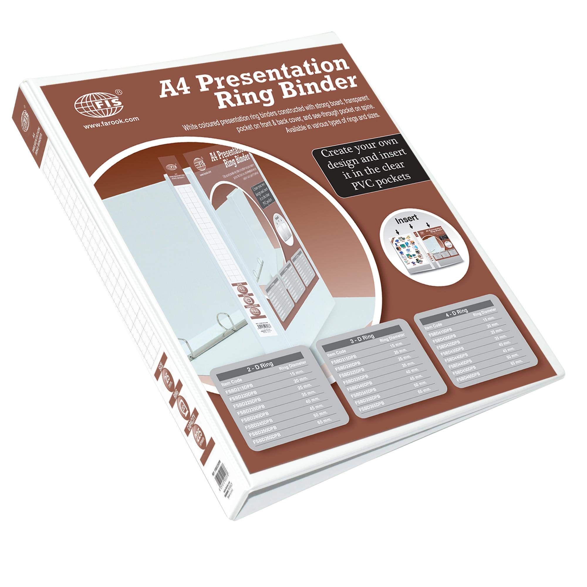 Sponsored Ad – FIS® Presentation Binder, A4 Size(210x297mm), 2[D]Ring Type, 25mm Ring Size, 1.50" Inches Spine with Clear PVC Pocket For Easy Insert Your Label Design, 1 Piece, White Color-FSBD225DPB