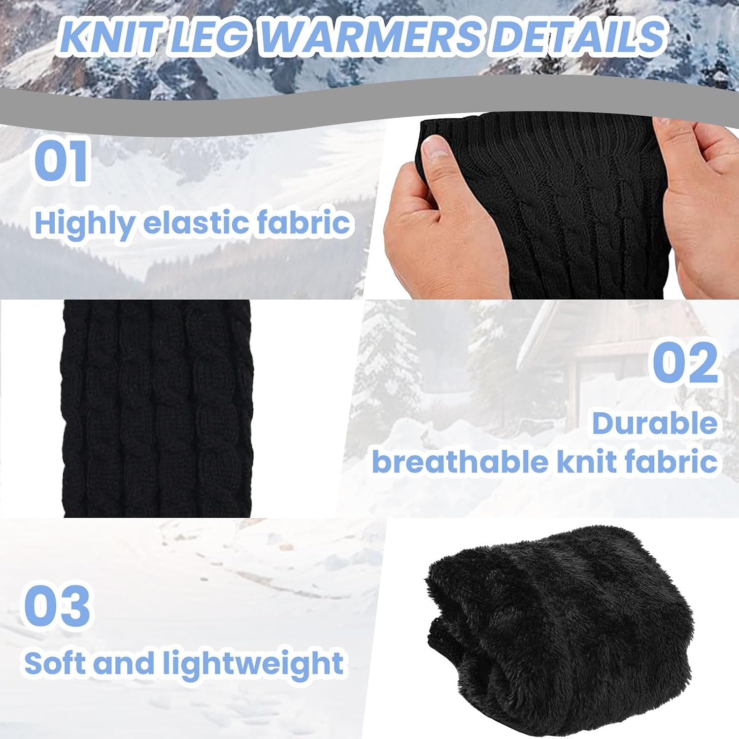 Winter Fleece Lined Knit Leg Warmers,3 Pairs Leg Warmer 80s Ribbed Knitted Long Socks