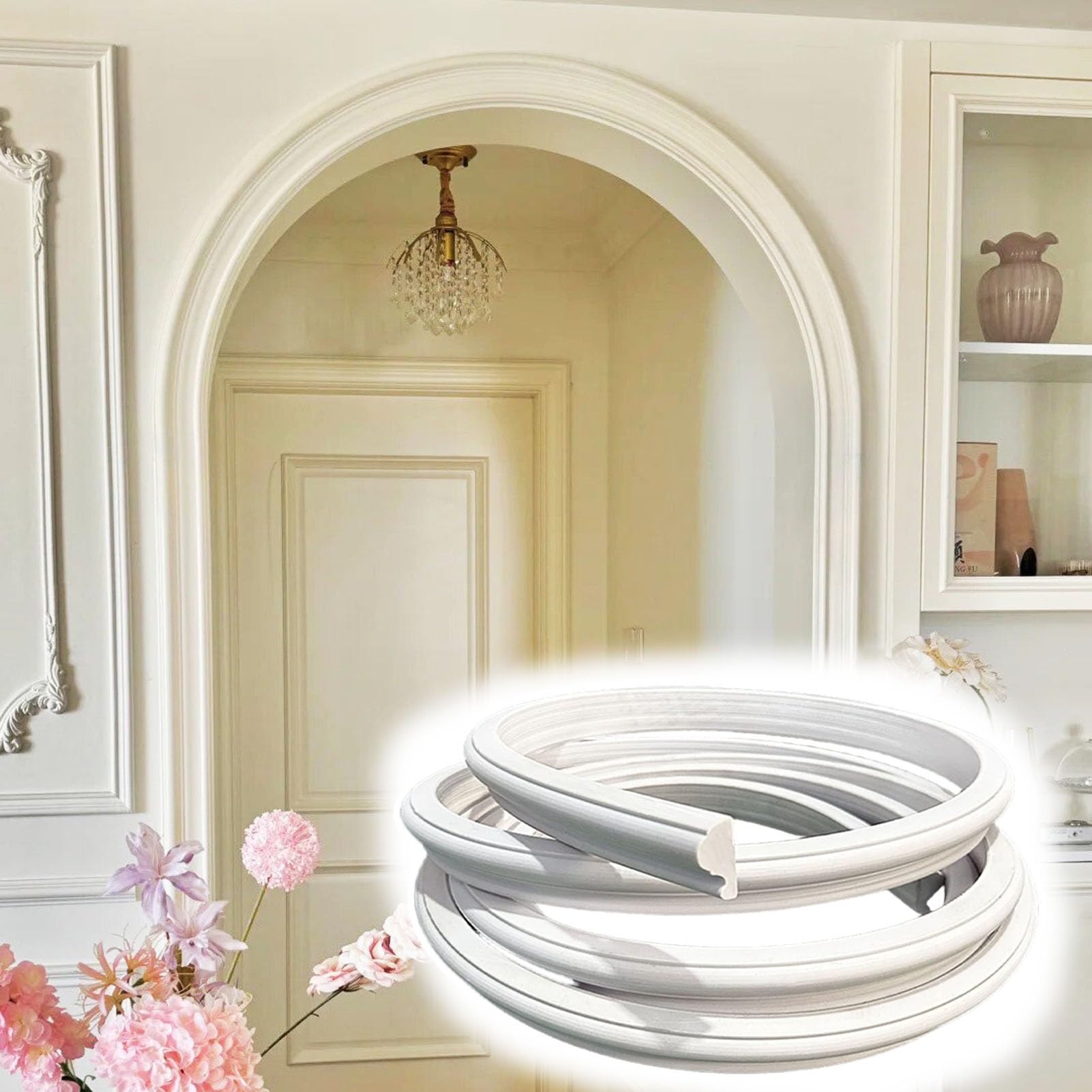 White Flexible Arch Trim Molding, Bendable Wall & Doorway Frame Trim for Curved Openings, DIY Decorative Moulding for Interior Arches & Walls(W 2.5 cm (1 in),L 6 m (19.7 ft))